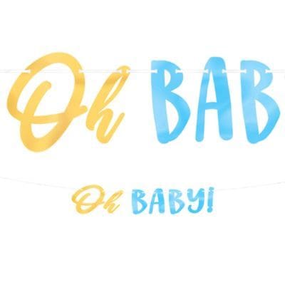 Blue & Metallic Gold Oh Baby Banner - The Party Place