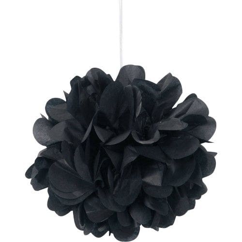 Solid Color Small Flower Puff Balls 9 Hanging Decorations, Black, 3 CT -  The Party Place