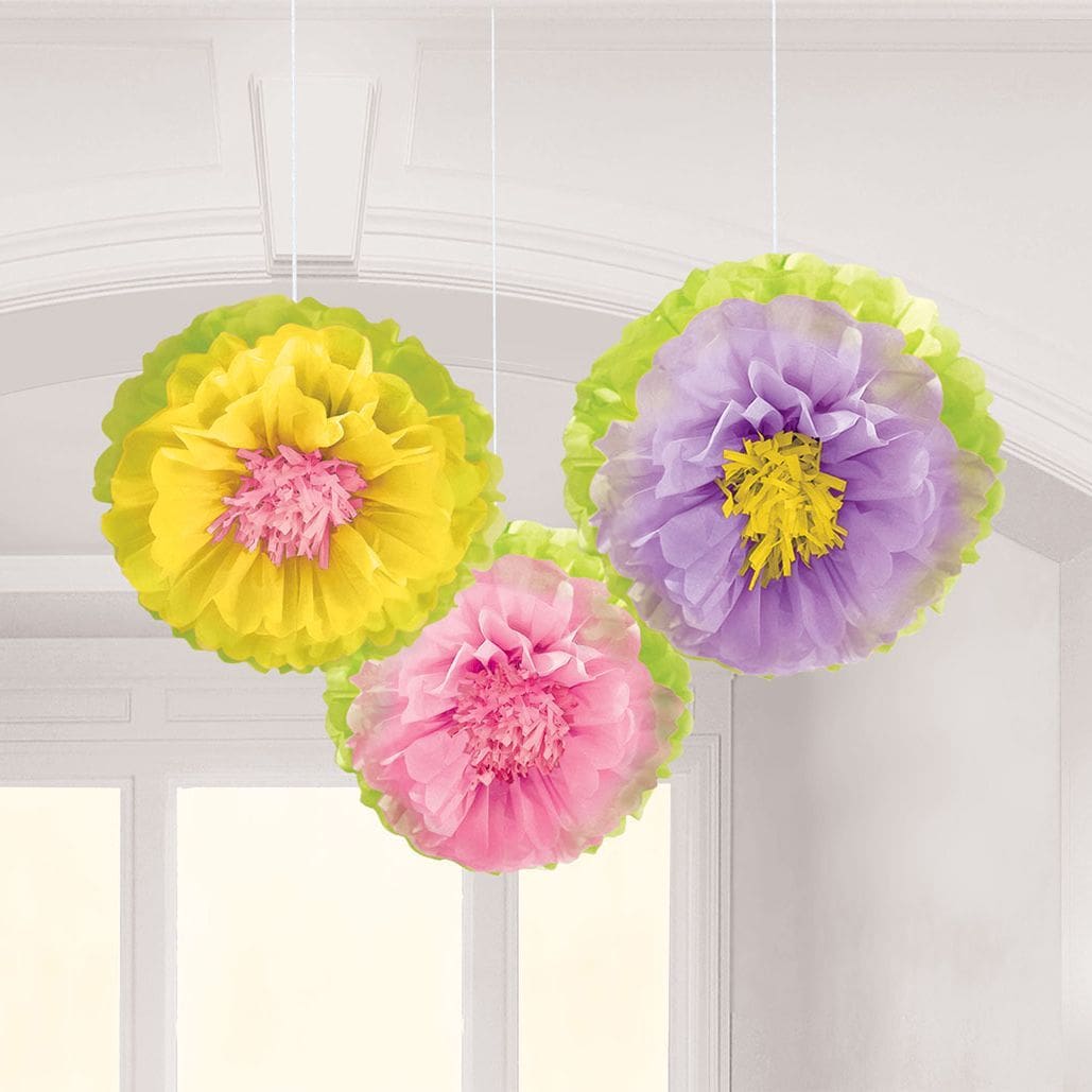 Spring Flower Fluffy Hanging Decor - Set of Three - The Party Place