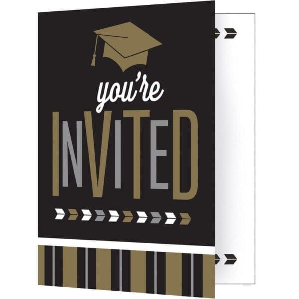 Black and Brown Glitzy Graduation Invitation Cards 7.5"