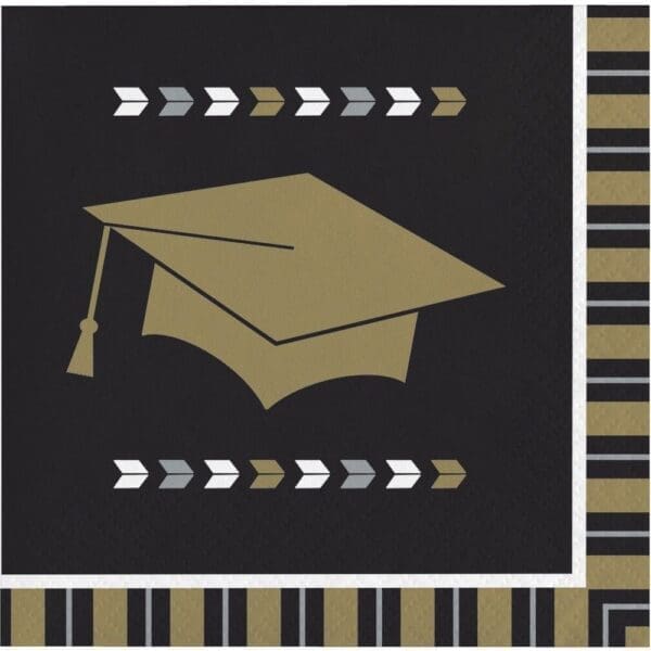 Black and Brown Glitzy Grad Printed Square Beverage Napkin 5"