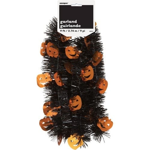 9' Pumpkin Halloween Tinsel Garland - The Party Place