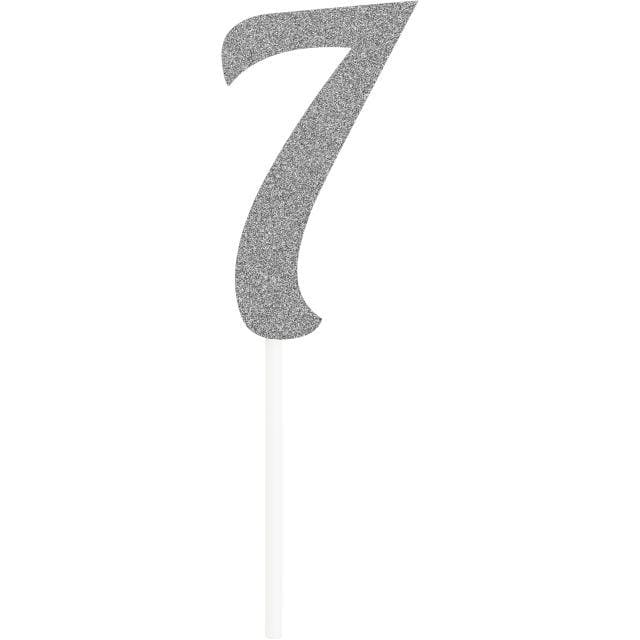 Number 7 Silver Glitter Cake Topper - The Party Place