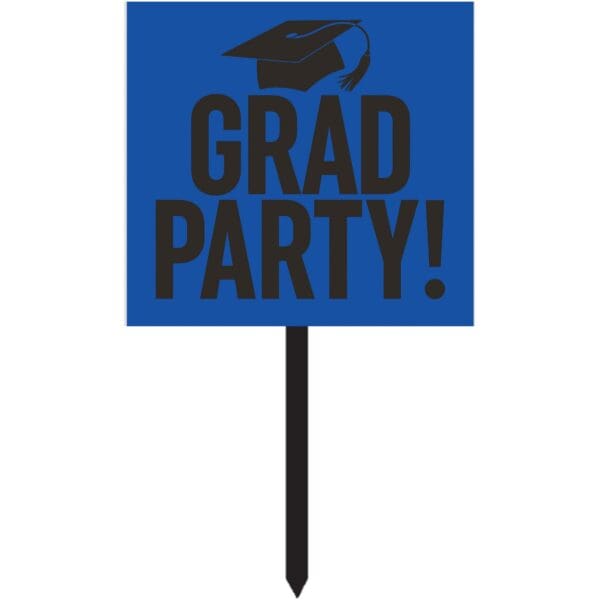 Blue and Black Acadamic Cap Printed Squared Graduation Party Yard Sign 28.75"