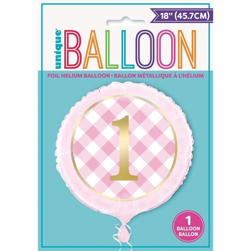 74917 PINK GINGHAM MYLAR 1ST BDAY