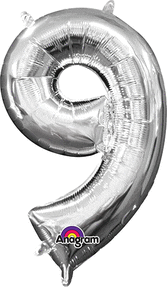 78539 16 in. Number 9 Silver Shape Air Fill Foil Balloon