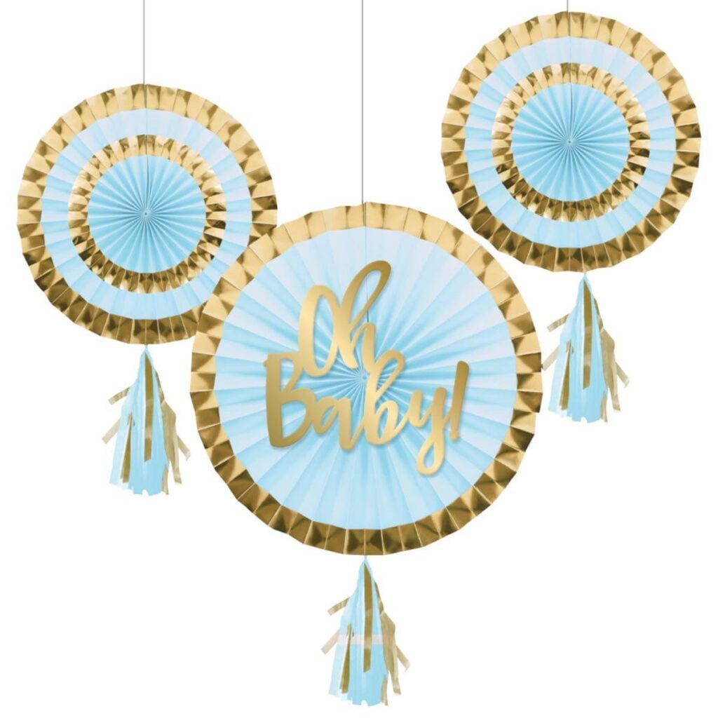 353982 PAPER FAN W/BLUE TASSEL