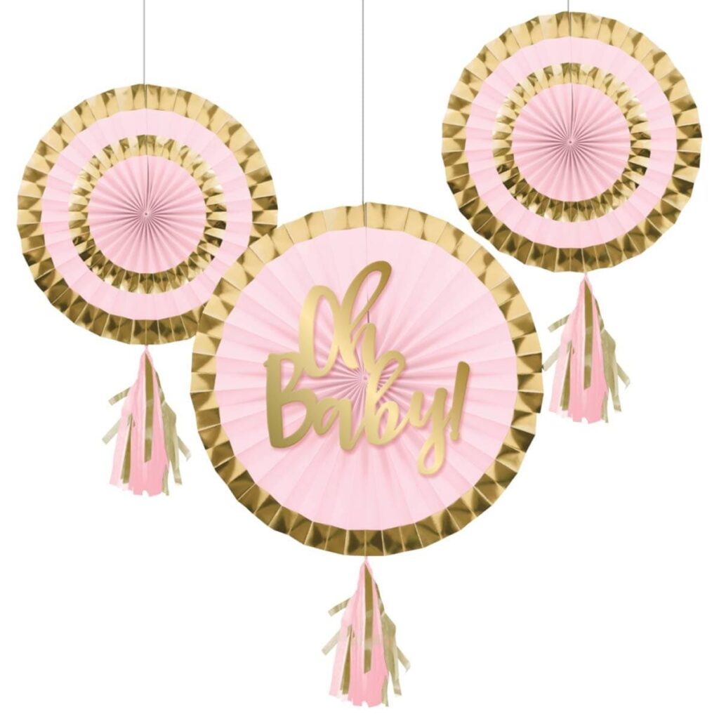 353983 PAPER FAN W/PINK TASSELS