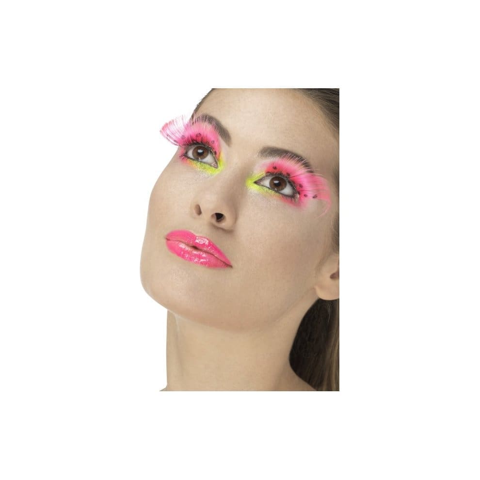 48091 EYELASHES 80S NEON PINK POLKA