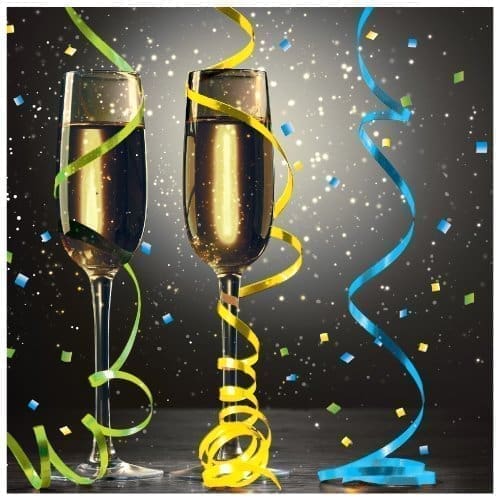 16 Count Beverage Napkins, New Year Pop, Black/Gold